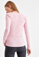 Bayan Pembe Kare Yaka Uzun Kollu Tişört