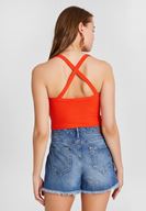 Bayan Kırmızı Sırtı Çapraz Askılı Bluz