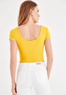Bayan Sarı U Yaka Pamuk Tişört