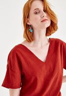 Bayan Bordo Sırt Detaylı Keten Bluz
