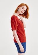 Bayan Bordo Sırt Detaylı Keten Bluz