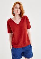 Bayan Bordo Sırt Detaylı Keten Bluz