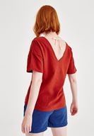 Bayan Bordo Sırt Detaylı Keten Bluz