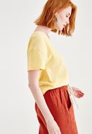 Bayan Sarı Sırt Detaylı Keten Bluz