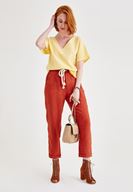 Bayan Sarı Sırt Detaylı Keten Bluz