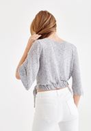 Bayan Gri Önü Kruvaze Beli Lastik Detaylı Bluz