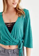 Bayan Yeşil Önü Kruvaze Beli Lastik Detaylı Bluz