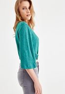 Bayan Yeşil Önü Kruvaze Beli Lastik Detaylı Bluz