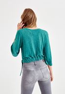 Bayan Yeşil Önü Kruvaze Beli Lastik Detaylı Bluz