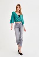 Bayan Yeşil Önü Kruvaze Beli Lastik Detaylı Bluz