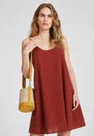 Bayan Bordo Çift Askılı Elbise