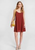 Bayan Bordo Çift Askılı Elbise