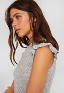 Bayan Gri Omuzları Fırfırlı Bluz