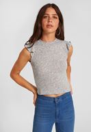 Bayan Gri Omuzları Fırfırlı Bluz