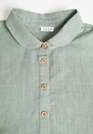 Bayan Yeşil Keten Gömlek Yakası