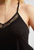 Bayan Siyah Dantel Detaylı Keten Bluz