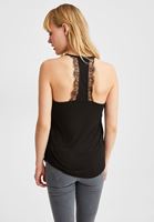 Bayan Siyah Dantel Detaylı Keten Bluz