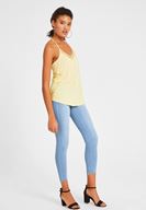 Bayan Sarı Dantel Detaylı Keten Bluz