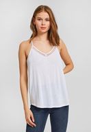 Bayan Beyaz Dantel Detaylı Keten Bluz