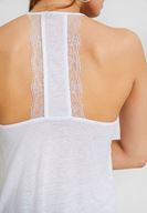 Bayan Beyaz Dantel Detaylı Keten Bluz