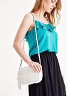 Bayan Beyaz Püskül Detaylı Askılı Çanta