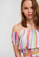 Bayan Çok Renkli Düşük Omuz Detaylı Crop Bluz