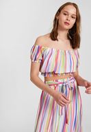 Bayan Çok Renkli Düşük Omuz Detaylı Crop Bluz