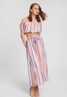 Bayan Çok Renkli Düşük Omuz Detaylı Crop Bluz