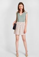 Bayan Yeşil Omuz Detaylı Biyeli Tişört