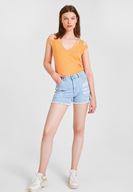 Bayan Turuncu Omuz Detaylı Biyeli Tişört