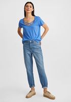 Bayan Mavi Çapraz Biye Detaylı Tişört ( MODAL )