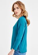 Bayan Mavi V Yaka Detaylı Bluz