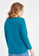 Bayan Mavi V Yaka Detaylı Bluz