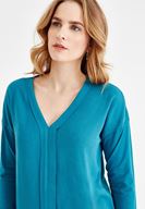 Bayan Mavi V Yaka Detaylı Bluz