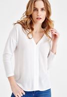 Bayan Krem V Yaka Detaylı Bluz