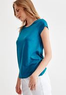 Bayan Mavi Sıfır Yaka Basic Tişört