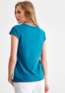 Bayan Mavi Sıfır Yaka Basic Tişört