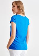 Bayan Mavi Sıfır Yaka Basic Tişört