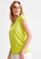 Bayan Yeşil Sıfır Yaka Basic Tişört