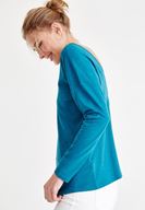 Bayan Mavi Sırt Detaylı V Yaka Tişört