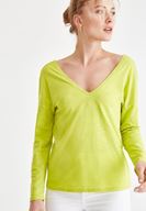 Bayan Yeşil Sırt Detaylı V Yaka Tişört