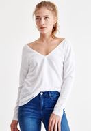 Bayan Beyaz Sırt Detaylı V Yaka Tişört