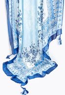 Bayan Lacivert Karışık Desenli Püskül Detaylı Uzun Şal