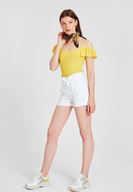 Bayan Sarı Omuzları Fırfırlı İnce Askılı Bluz