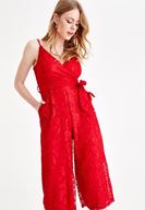 Bayan Kırmızı Dantel Tulum