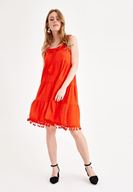 Bayan Kırmızı Püskül Detaylı Elbise