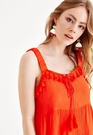 Bayan Kırmızı Püskül Detaylı Elbise