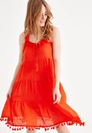 Bayan Kırmızı Püskül Detaylı Elbise