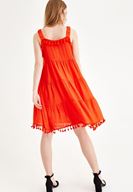 Bayan Kırmızı Püskül Detaylı Elbise