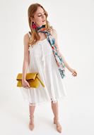 Bayan Krem Püskül Detaylı Elbise